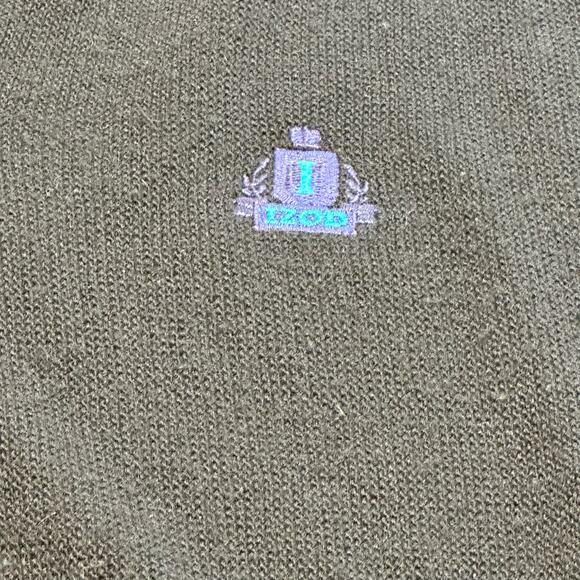 Vintage Izod Blue Mens M V-Neck Crest Chest Spell Out Logo Acrylic Knit Sweater - Picture 9 of 12